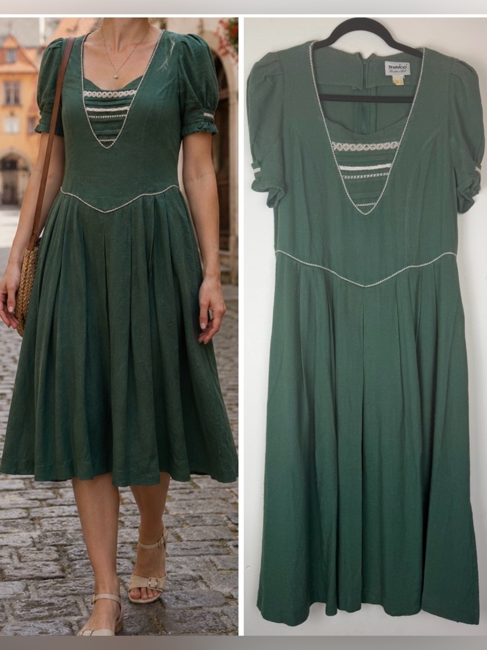 Vintage Meiko Landhaus Look Green Drindl  Dress